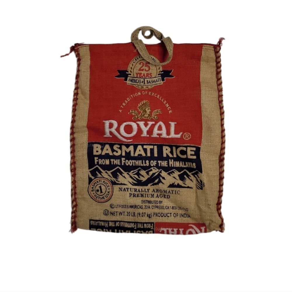 UPCYCLED Basmati rice bag‎ tote with zipper closure burlap shopping